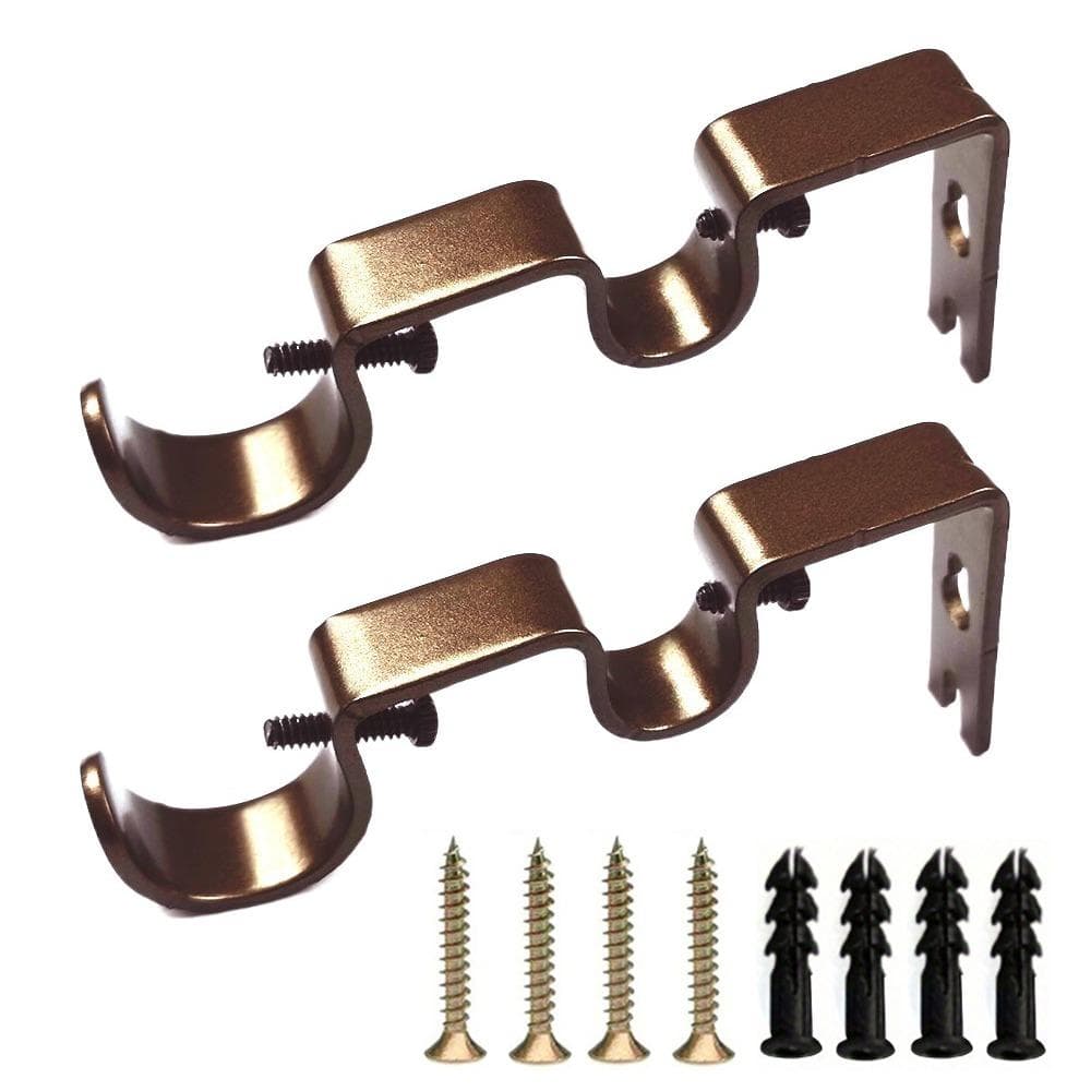2Pcs Double Rod Curtain Rod Brackets Heavy-duty Double-Layer Hanging Brackets Bedrooms brown