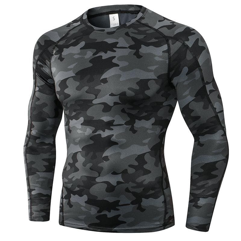 Men's Running Long Sleeve T-shirt quick-drying suit fitness sports tight t-shirt new Training jogging 1059 XL camouflage/black