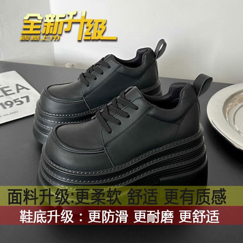 Thick-soled lace-up small leather shoes for women's British style spring 2025 new small muffin black loafers single shoes 36