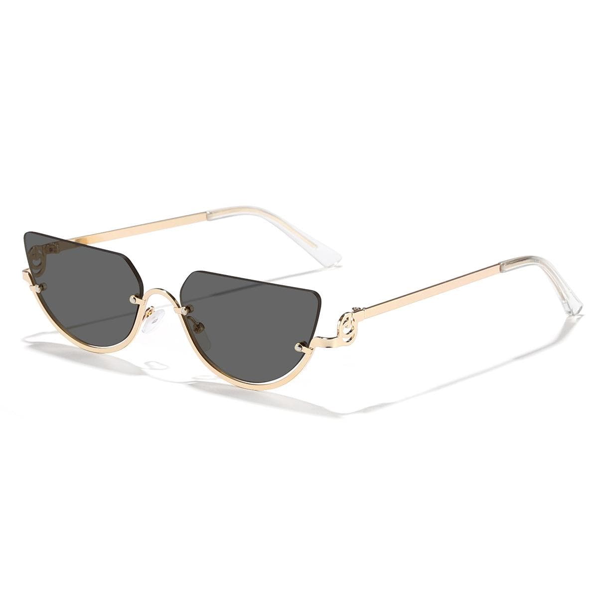 Luxury Designer Triangle Cat Eye Sunglasses Women Vintage Steampunk Half Frame Metal Shades Sun Glasses