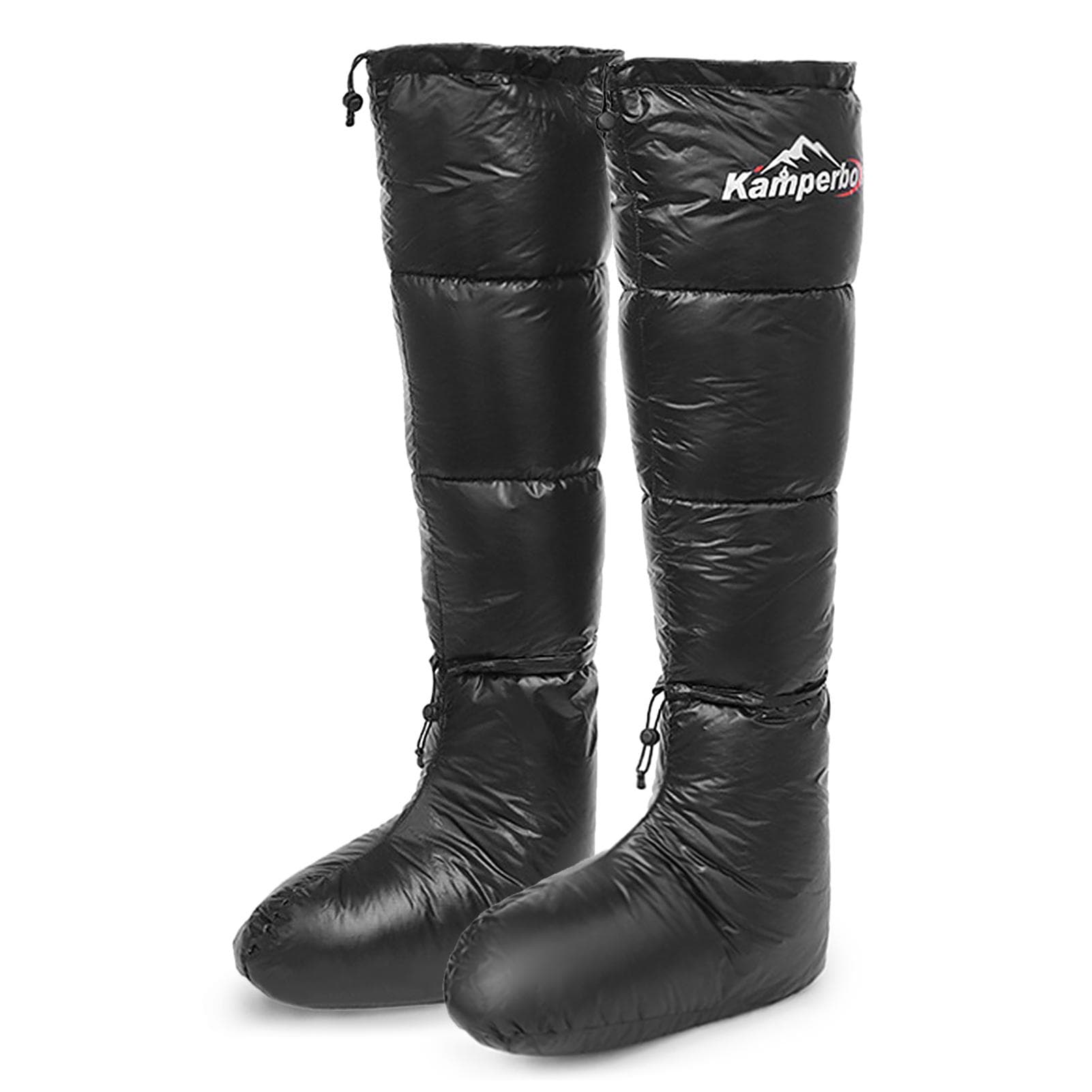 Winter Down Booties Socks Warm Soft Windproof Long Sleeping Slippers with Adjustable Drawstring for black