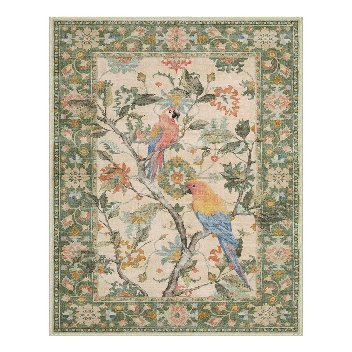 Vintage Botanical Birds Blue Rug Boho Floral Natural Carpet Bedroom Living Room Decor Jardina Washable Non Slip Table Floor Mat 120x160cm