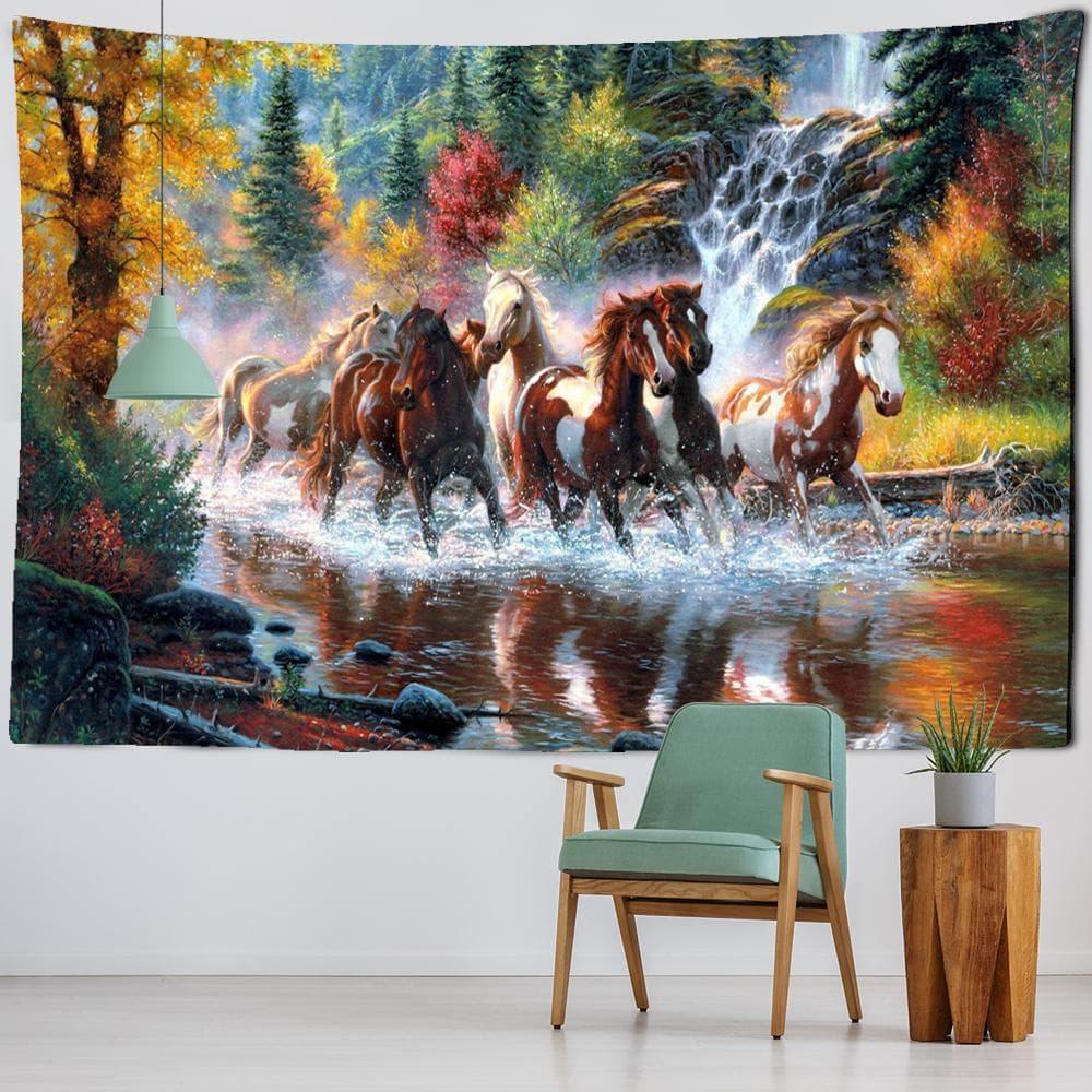 Spur The Horse Galloping Tapestry Wall Hanging Chinese Ink Painting Hippie Nature Bohemian Dormitory Studio Decor 230x150CM