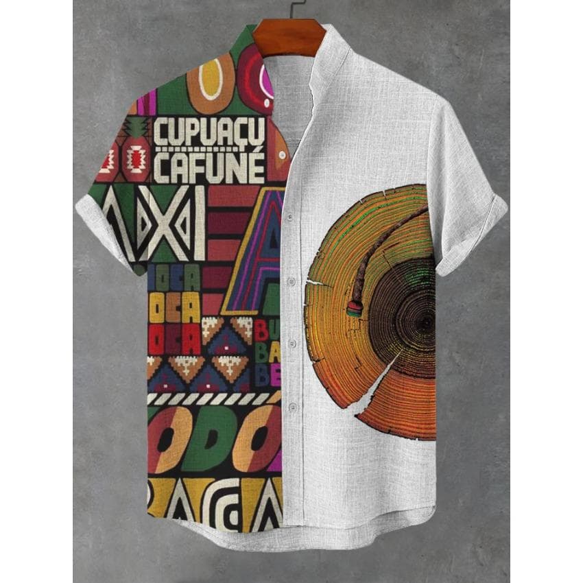 2025 Vintage African Style Men's Retro Ethnic Tribal Short Sleeve Shirts Tops Fashion Casual Vacation Streetwear Men's Shirts L