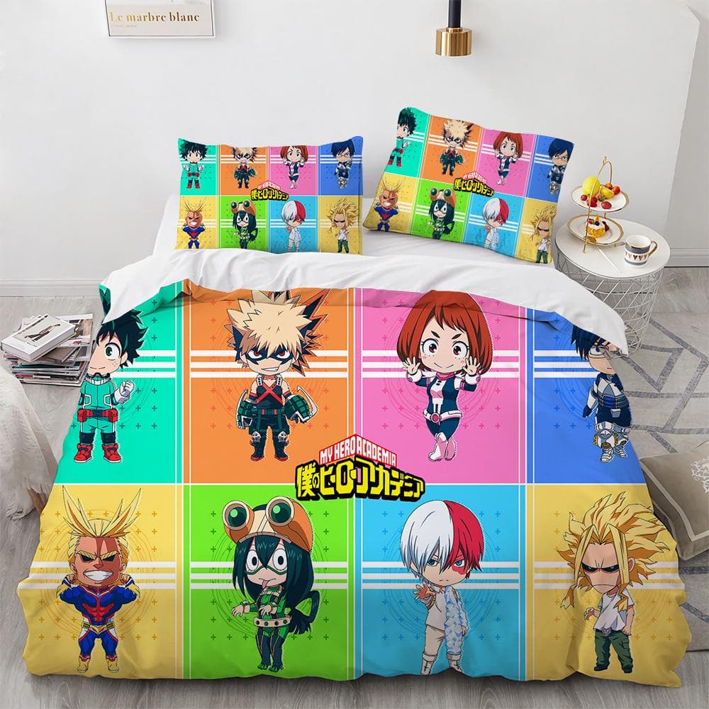 New Anime My Hero Academy Bedding Set Anime Characters Duvet Cover 3D Cartoon Polyester Quilt Cover Queen King Size Kids Boys 70x133cm 2pcs