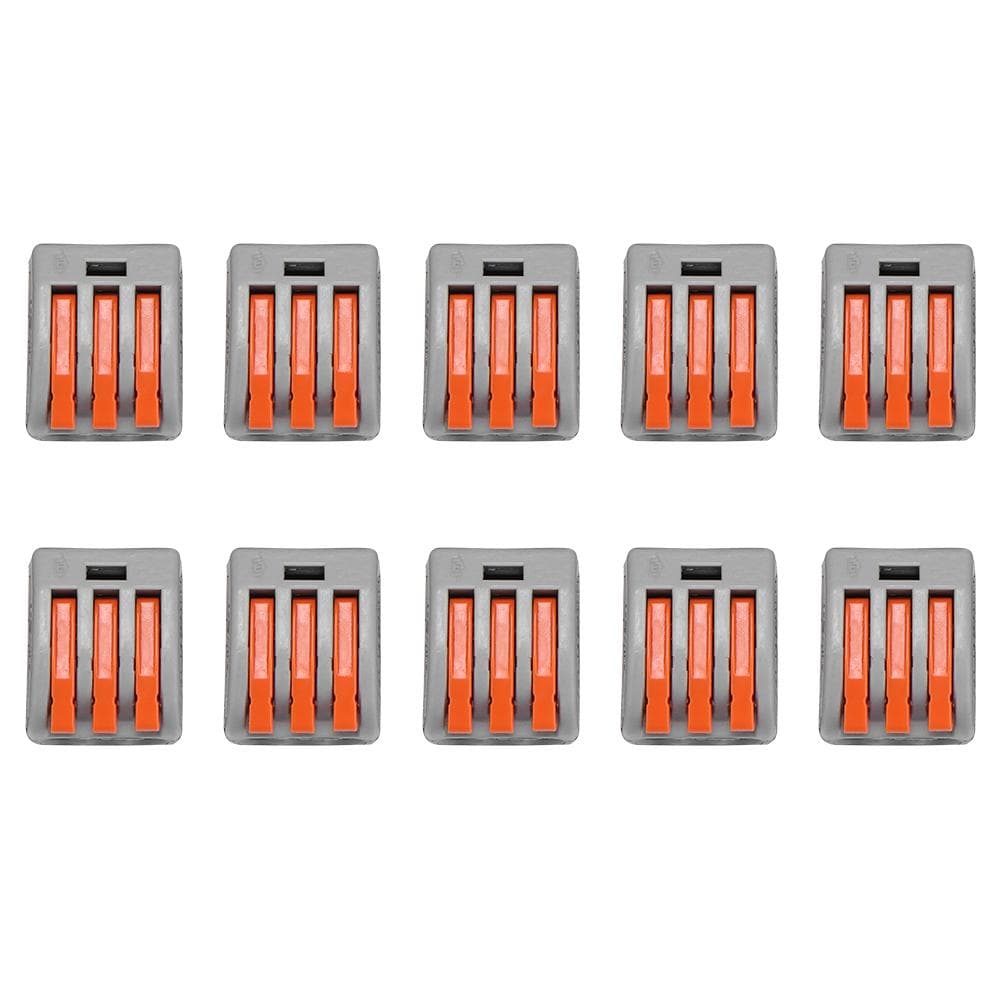 10Pcs Terminal Block Spring Lever Push Fit Reusable Cable Cage Clamp Wire Connectors(3 Way)