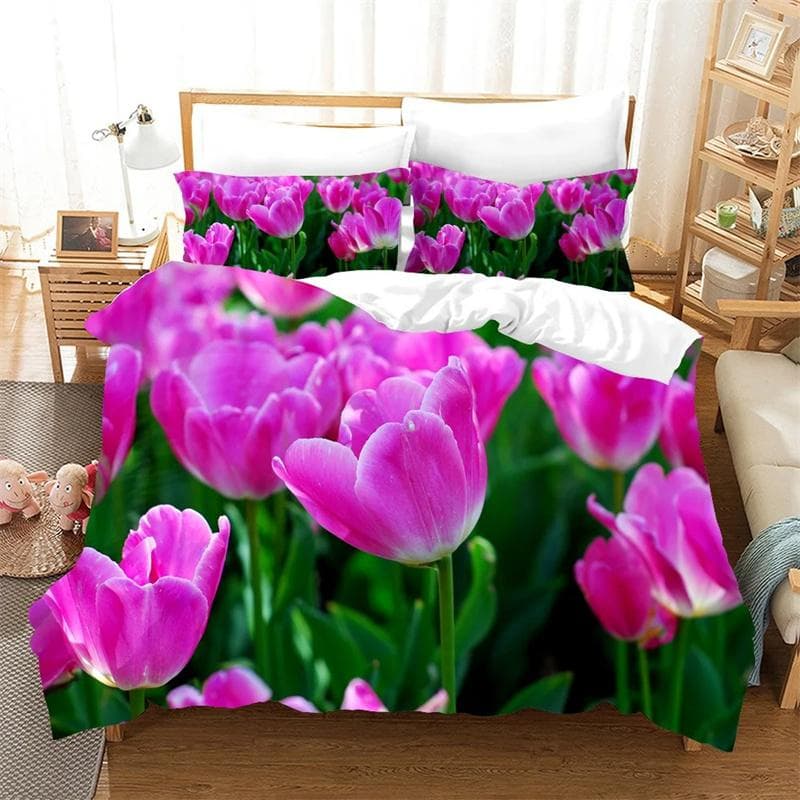 Flower Tulip Elegant Floral 3d Duvet Cover for Women Gifts Luxury Mother's Day Warm Gifts for Bedroom Decoration Queen King Size 180x210cm 3pcs