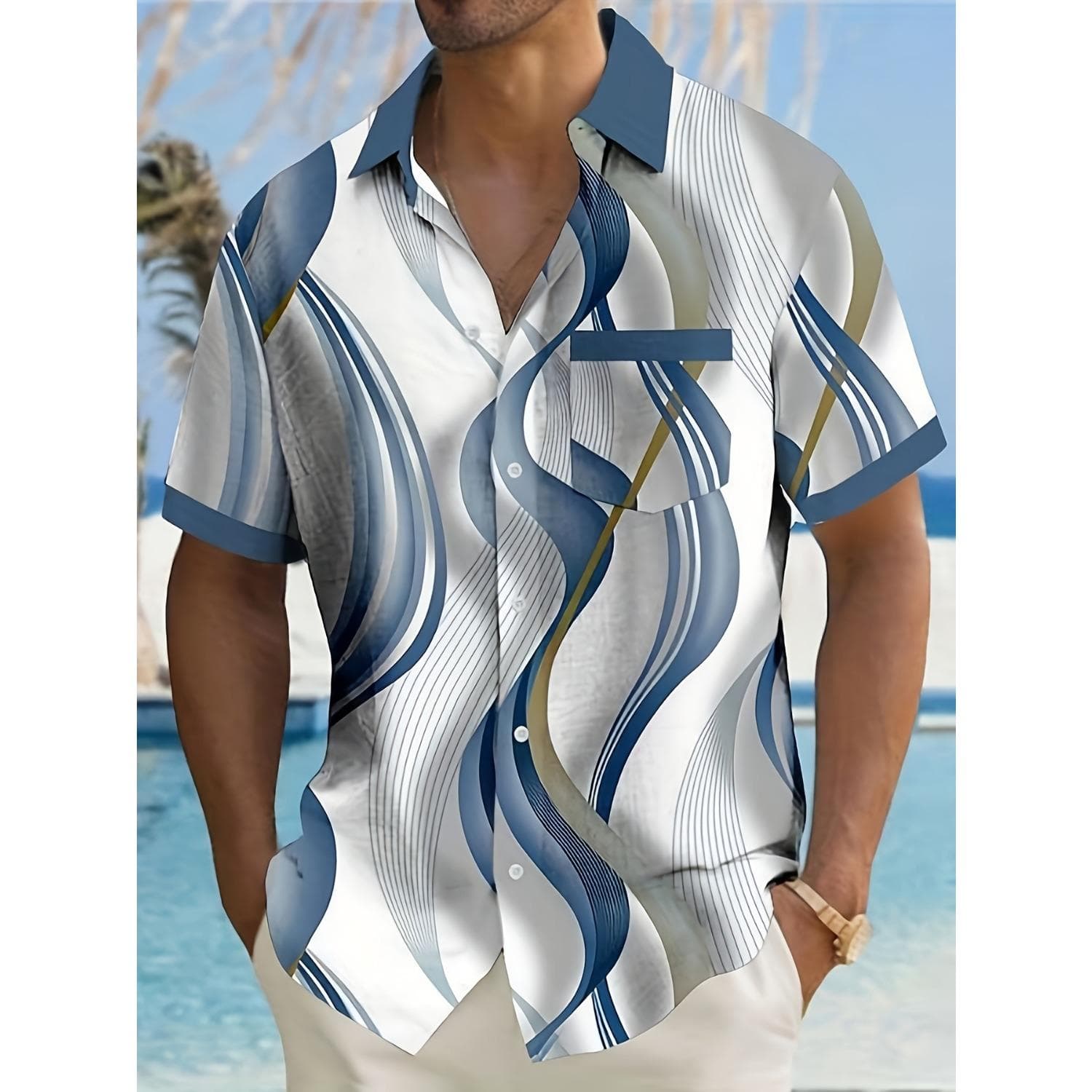 Men's Geometric Pattern Printed Short Sleeve Hawaiian Shirt 5XL
