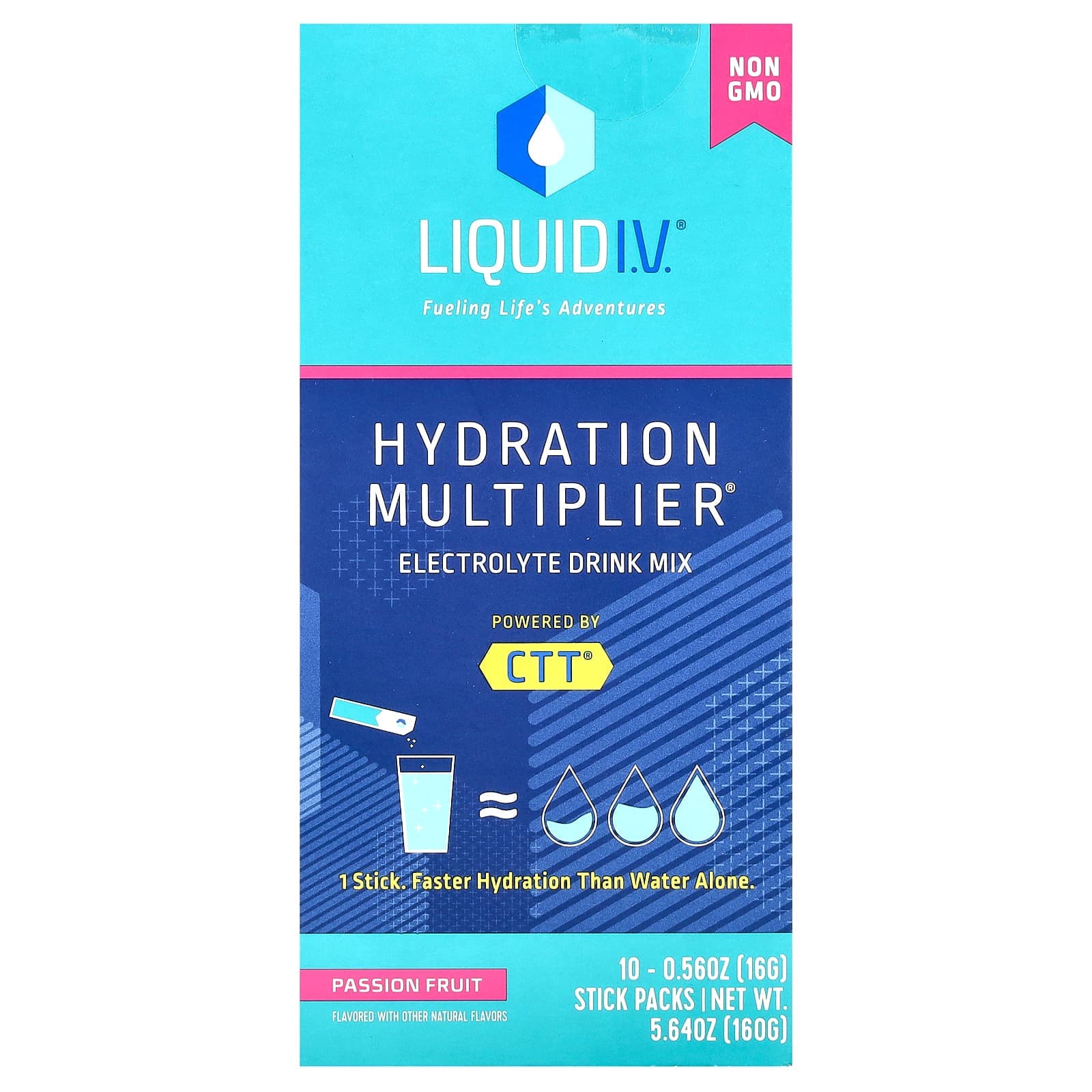 Liquid I.V., Hydration Multiplier, electrolyte drink mix, passion fruit, 10 individually wrapped sticks, 16g (0.56oz) each