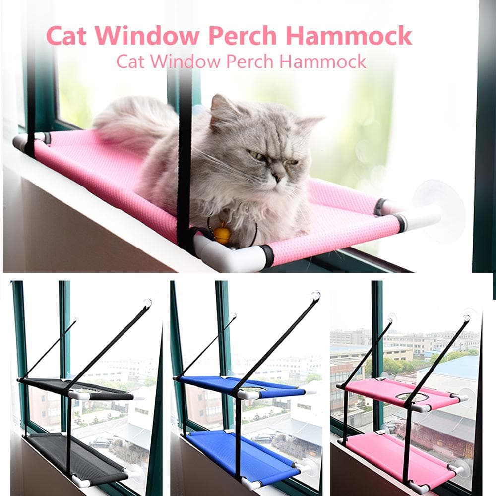 Cat Window Perch Hammock Mesh Bed Double Deck Window Suction Cups Seat black