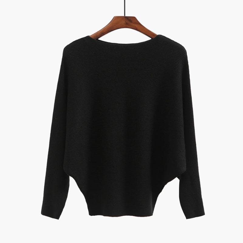 Autumn Batwing Long Sleeve Knitted Sweater Casual Slash Neck Solid Warm Pullover Fashion 18 Colors Loose Jumpers Tops 29626 One Size black