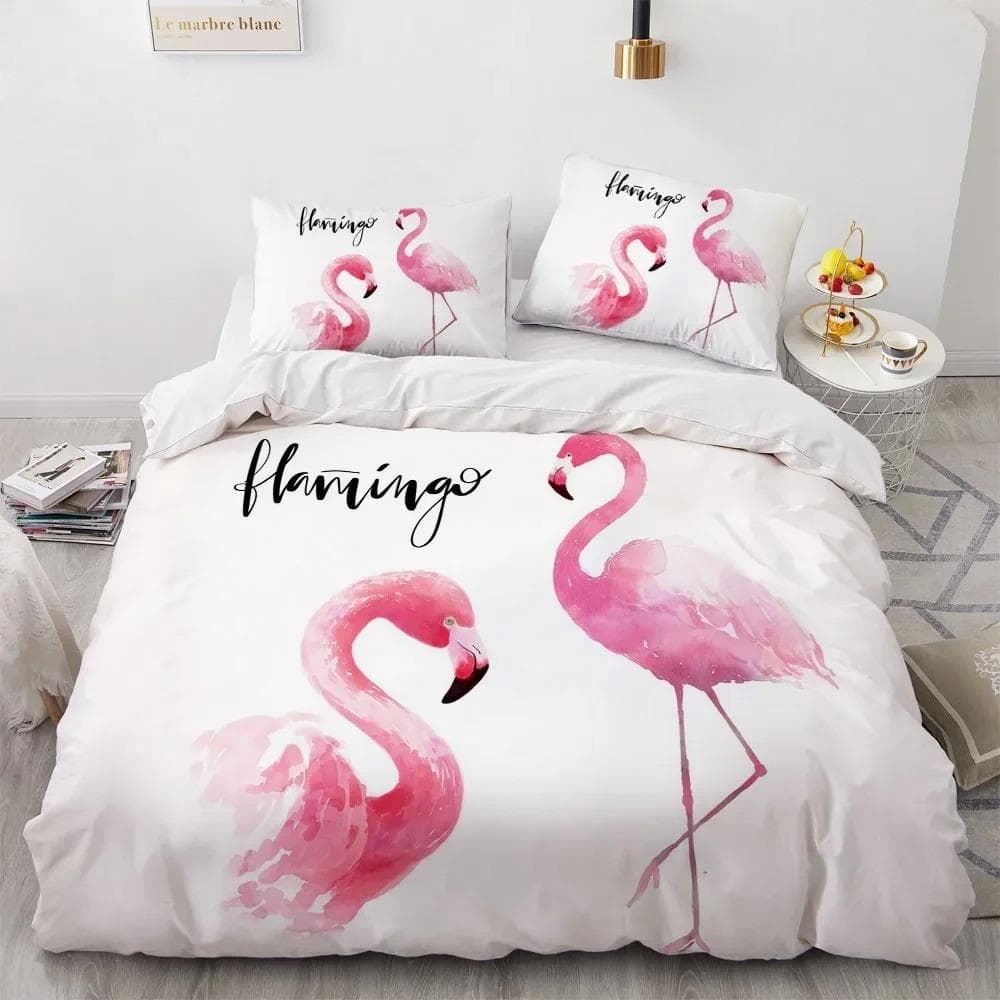 Flamingo Duvet Cover King Queen 3D Pink Animal Bedding Set for Kids Teens Adults Watercolor Style Quilt Cover with Pillowcase US King 264x228cm