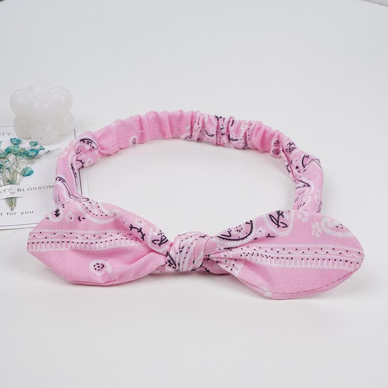 Women Elastic Hairbands Soft Solid Print Headbands Vintage Bow Hairbands Bandanas Girls Cross Knot Hair Accessories pink