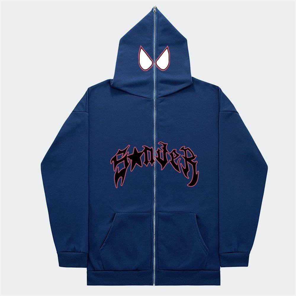 Y2k Women Spider Print Hoodies Women Hip Hop Zipper Long Sleeve Jacket Coats Autumn Winter Harajuku Casual Loose Hooded Sweatshirt L