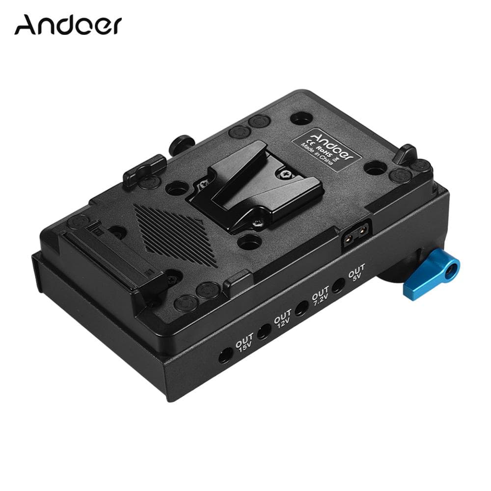 V Mount V-lock Battery Plate Adapter with 15mm Dual Hole Rod Clamp LP-E6 Dummy Battery