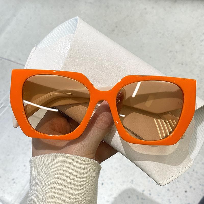 Vintage Designer Polygon Sunglasses Women Men Luxury Fashion Trendy Punk Orange Big Shades