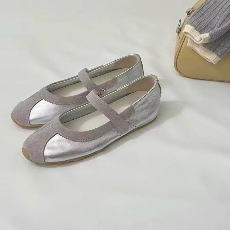 New Women Ballet Flats Square Toe Silver Mary Janes Lazy Walking Loafers Retro Patchwork Espadrilles Sneakers Single Shoes 40 silver
