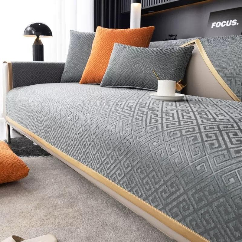 Luxury Grid Sofa Cover Nordic Jacquard Gold Edge Sofa Cushion Towel Living Room Sofa Mat Modern Non-slip Leisure Home Decoration 70x70cm 1pcs