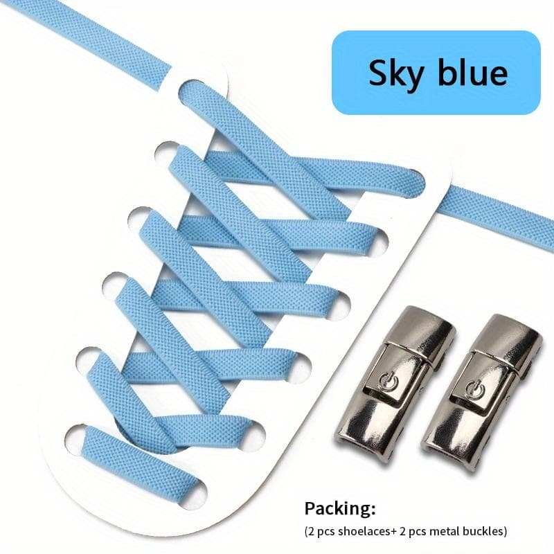 1pair No-Tie Shoelaces With Buckles For Sneakers Sports Shoes sky blue
