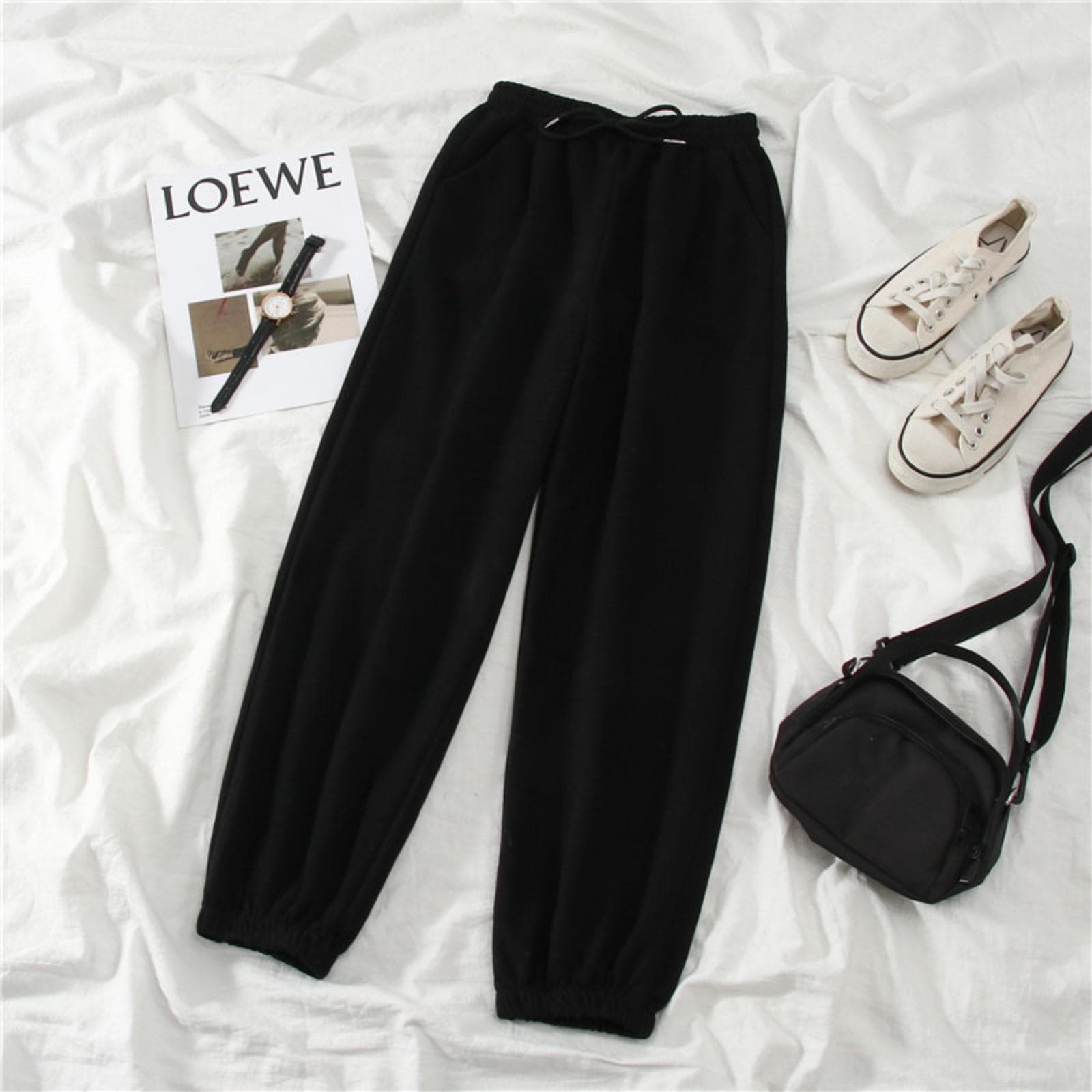 Women's Summer Casual Sports Pants Loose Leggings 2XL black