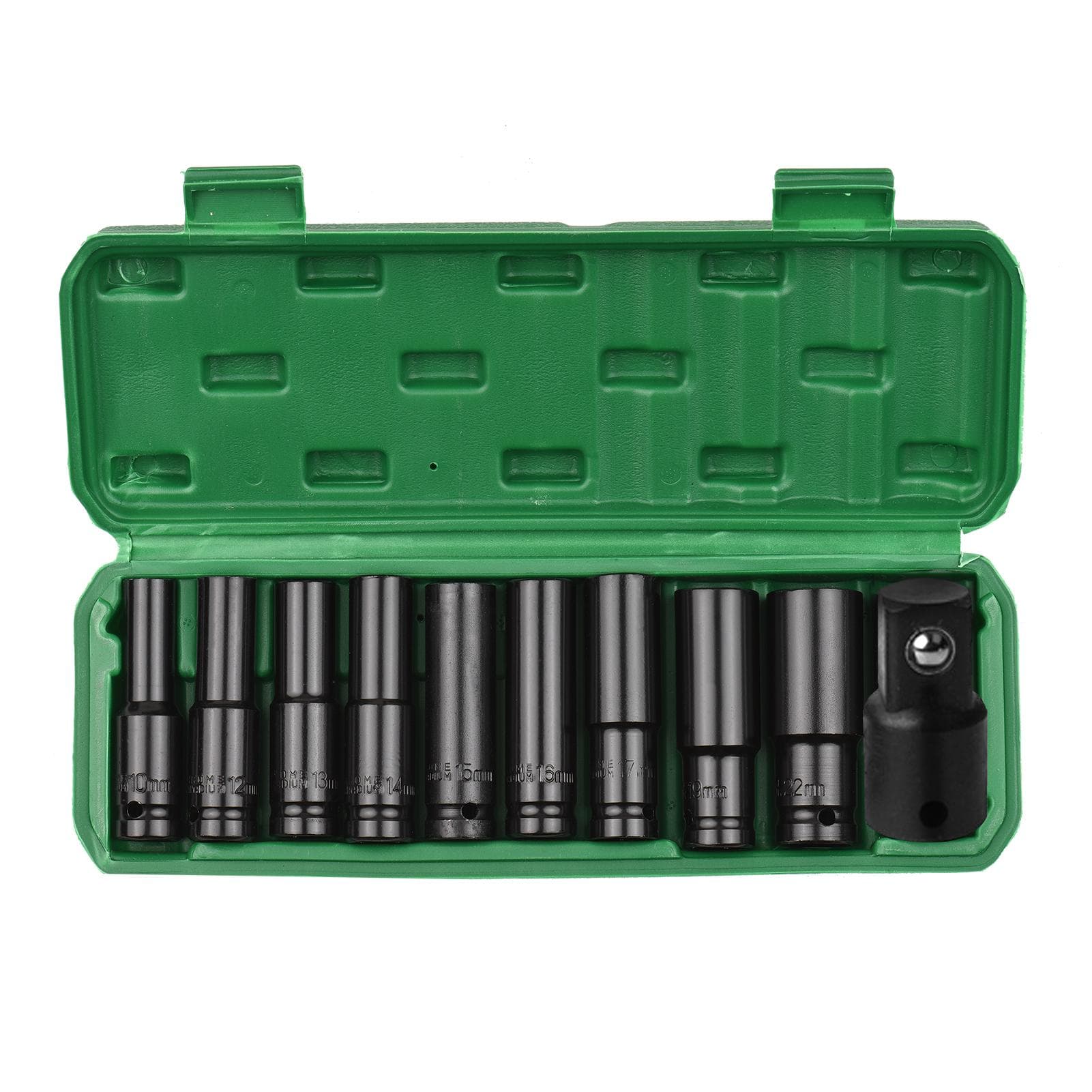 Geevorks 1/2Inch Drive Hex Impact Socket Set 10-Piece Deep Socket Metric Sizes 8-24mm CR-V Material E23180-10