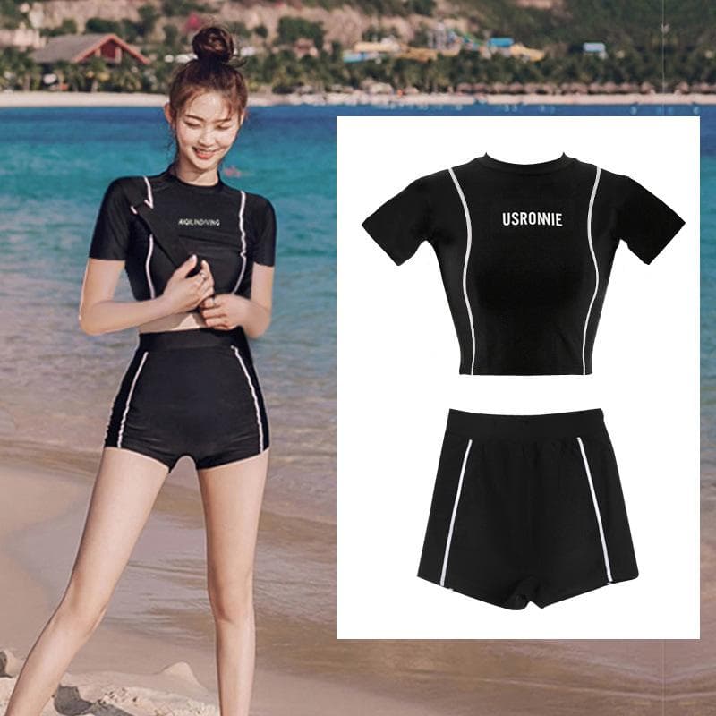 Split Swimsuit Women's Boxer Long-sleeved Sun Protection Conservative High Waist Slim Sexy Swimsuit Spring Beach Swimsuit XL