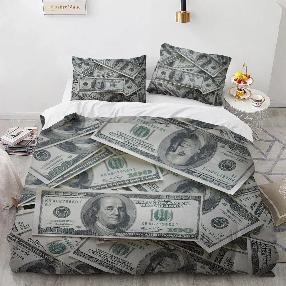 Money Duvet Cover Set Golden Coins Print Bedding Set Soft Comfortable Double Queen King Size Comforter Cover for Teens Adults EU Single 135x200cm