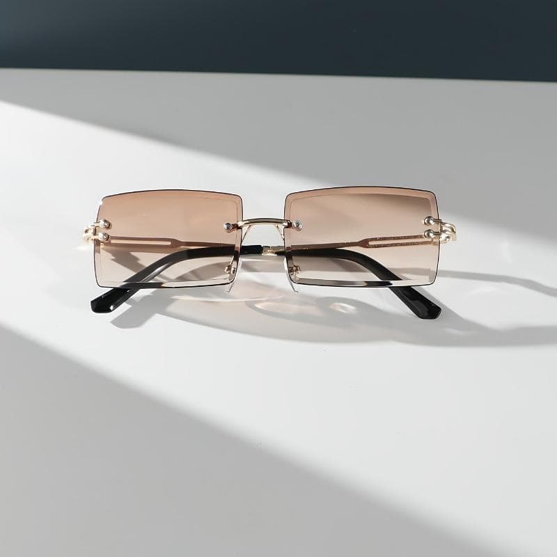 Trendy Rimless Rectangle Glasses for Men Women Gradient Lens Metal Frame Driving Fashion Eyewear