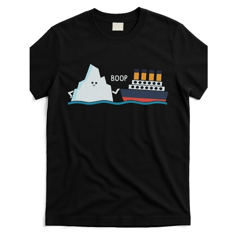 European sizes titanic funny titanic and iceberg boo parody for t shirt black product image Same style2025 summer short-sleeved printed  Wear, 4XL black