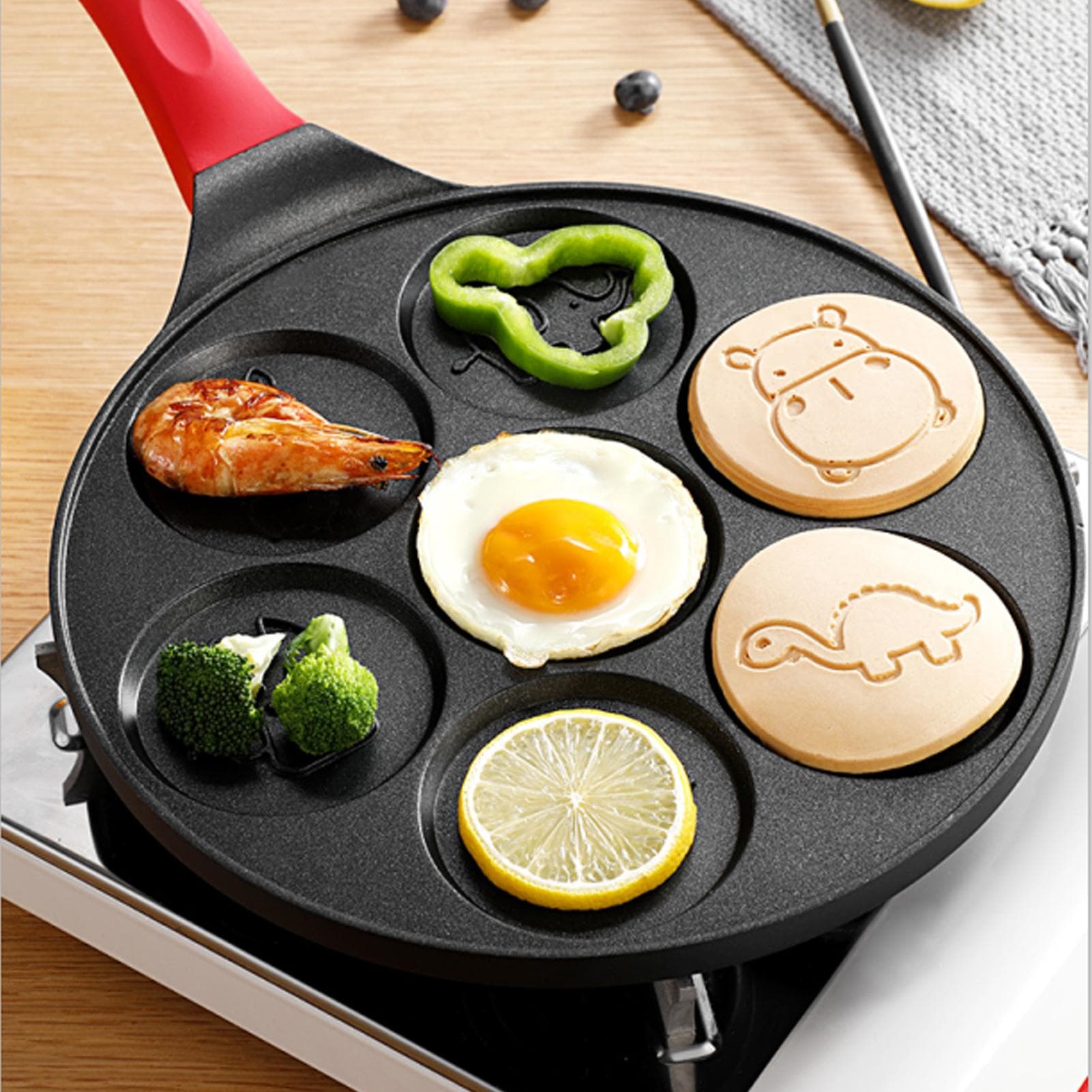 Pancake Maker Pan - Griddle Pancake Pan Molds for Kids Nonstick Pancake Griddle Pan with 7 Animal Shapes black