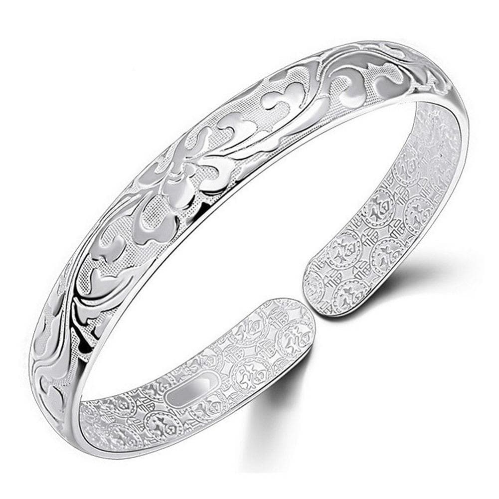 Elegant Womens Flower Charm Bracelet Open Bangle Cuff Jewelry Gift