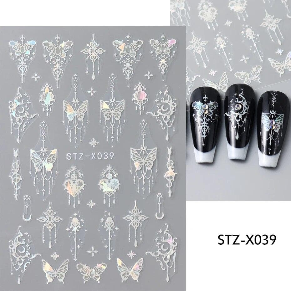 Metallic Black Butterfly Nail Art Stickers 3D Dark Style Charms Sliders DIY Nail Decals Manicure Decoration STZ-X039