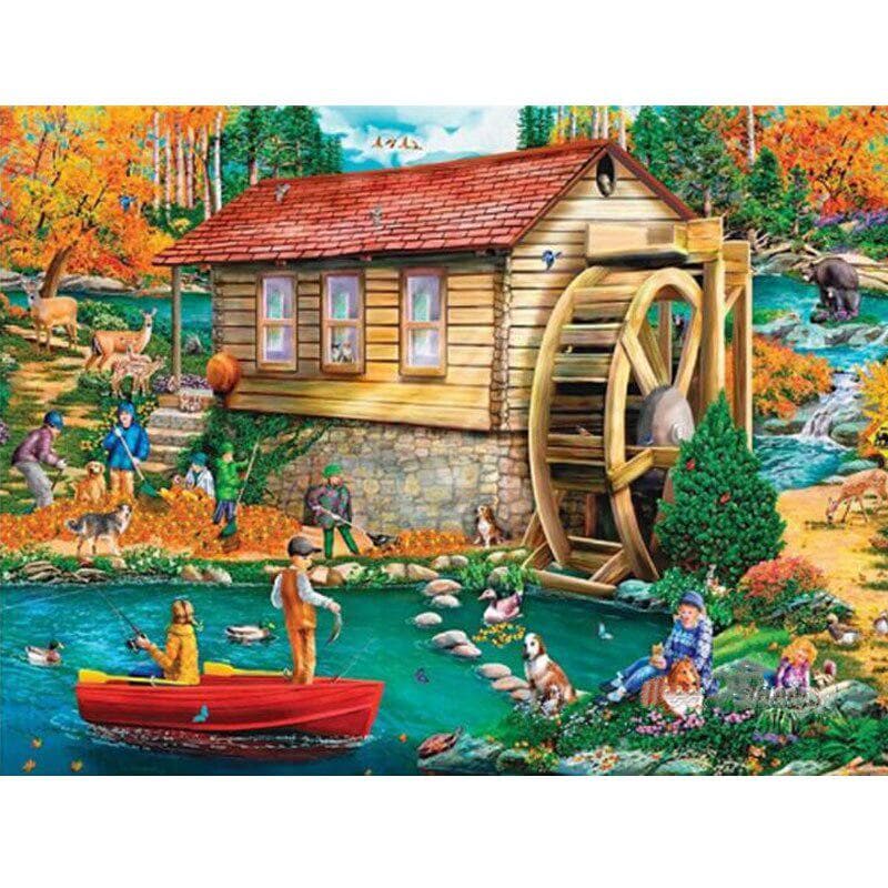 Diamond Painting Embroidery Waterwheel Kids Cross Stitch Diamond Mosaic Needlework Garden House 20X30CM