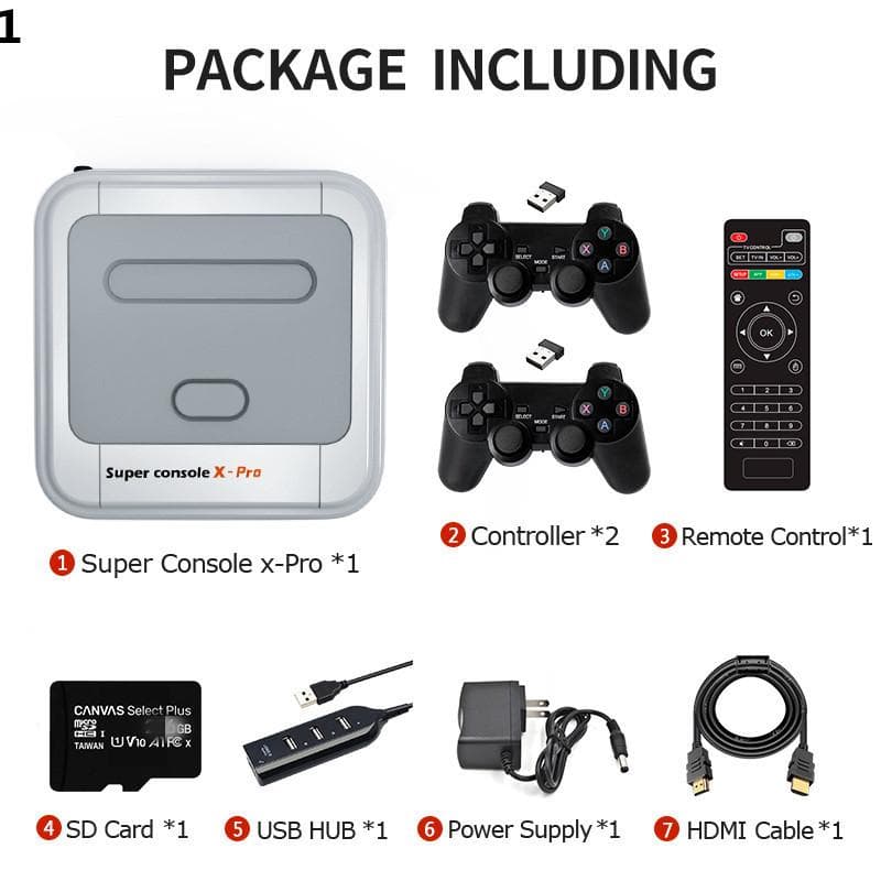 super console X pro TV game console set-top box dual system double 50,000 games PS1 PSP 128G black