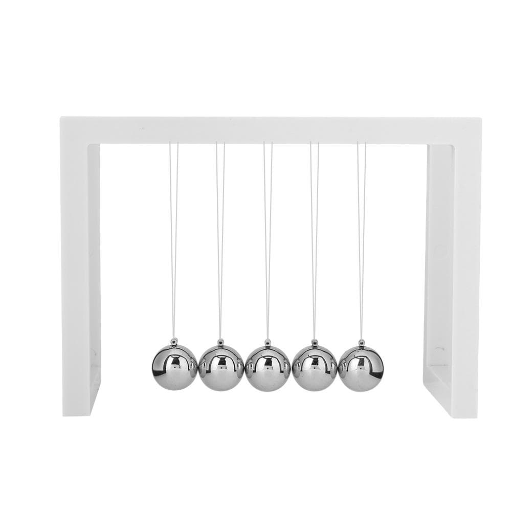Metal Physics Science Pendulum Ball Home Office Decor Ornament Educational Desk Toy (White) white