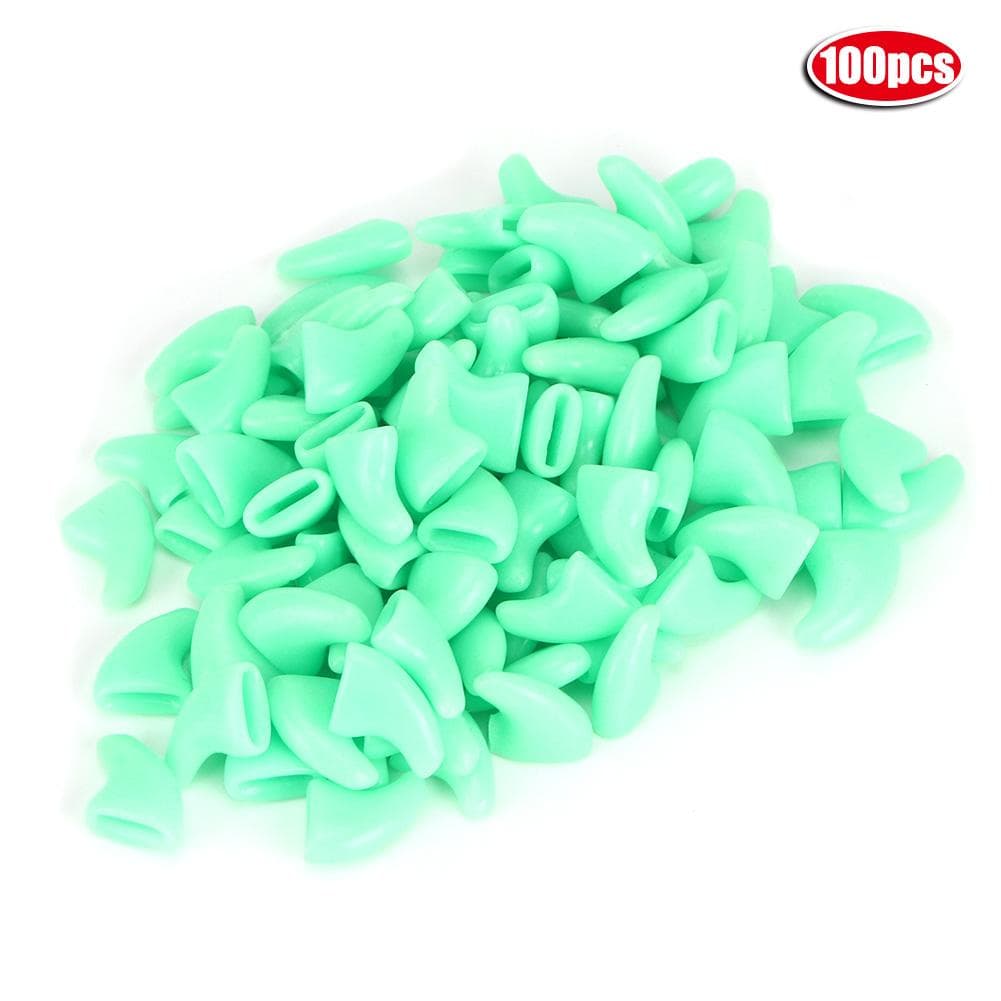 100PCS Pet Cat PVC Crystal Nail Cover Paw Claw Cap Grooming Accessory (Fluorescent Green XS)