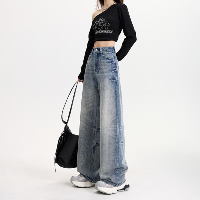 Jeans Women's Spring Embroidered Denim Loose and Drape Wide Leg Jeans Women's Spring Skinny Wide Leg Pants Women's Spring 2XL
