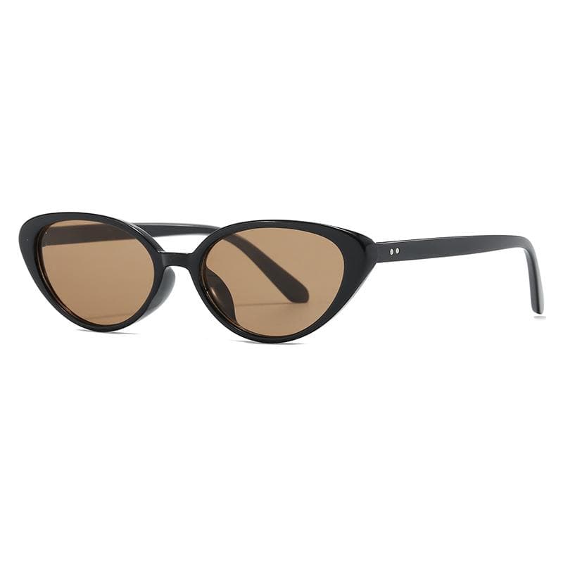 Vintage Y2K Small Cat Eye Women Sunglasses Trendy Designer Rivet Eyewear Brown Black Lens UV400 Protection