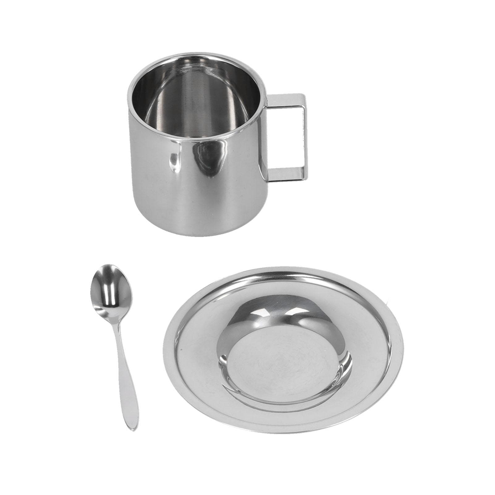 3PCS/Set Insulated Coffee Cup Set Stainless Steel Double Walled Mugs Milk Tea Cup with Saucer Spoon