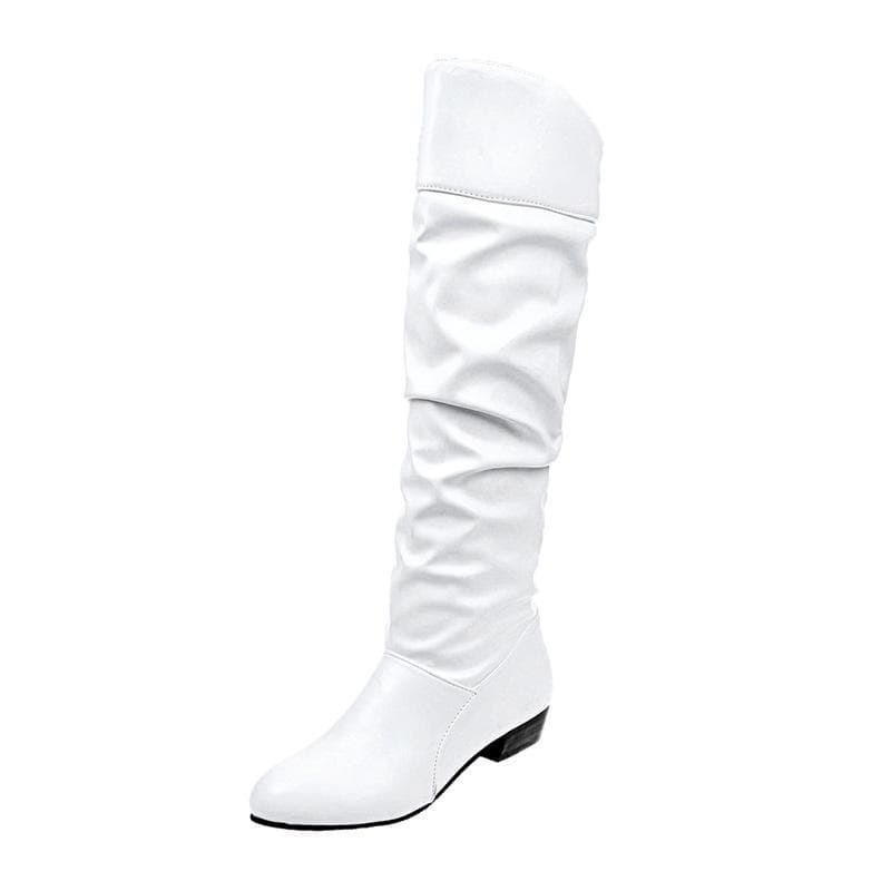 European Cross-Border Women's Mid-Calf Pleated Knight Boots - Round-Toe, Large Size, 2022 Autumn/Winter Collection 42