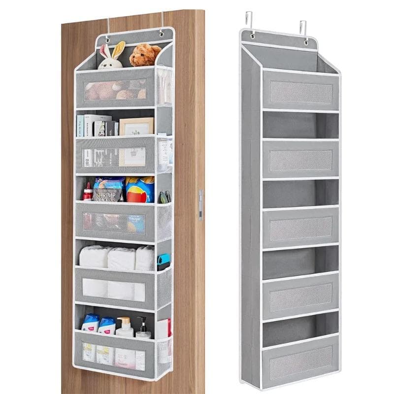 Over the Door Organizer Storage 5 Shelf Hanging Door Organizer with 5 Large Capacity Pockets for Bedroom Bathroom 1pcs grey