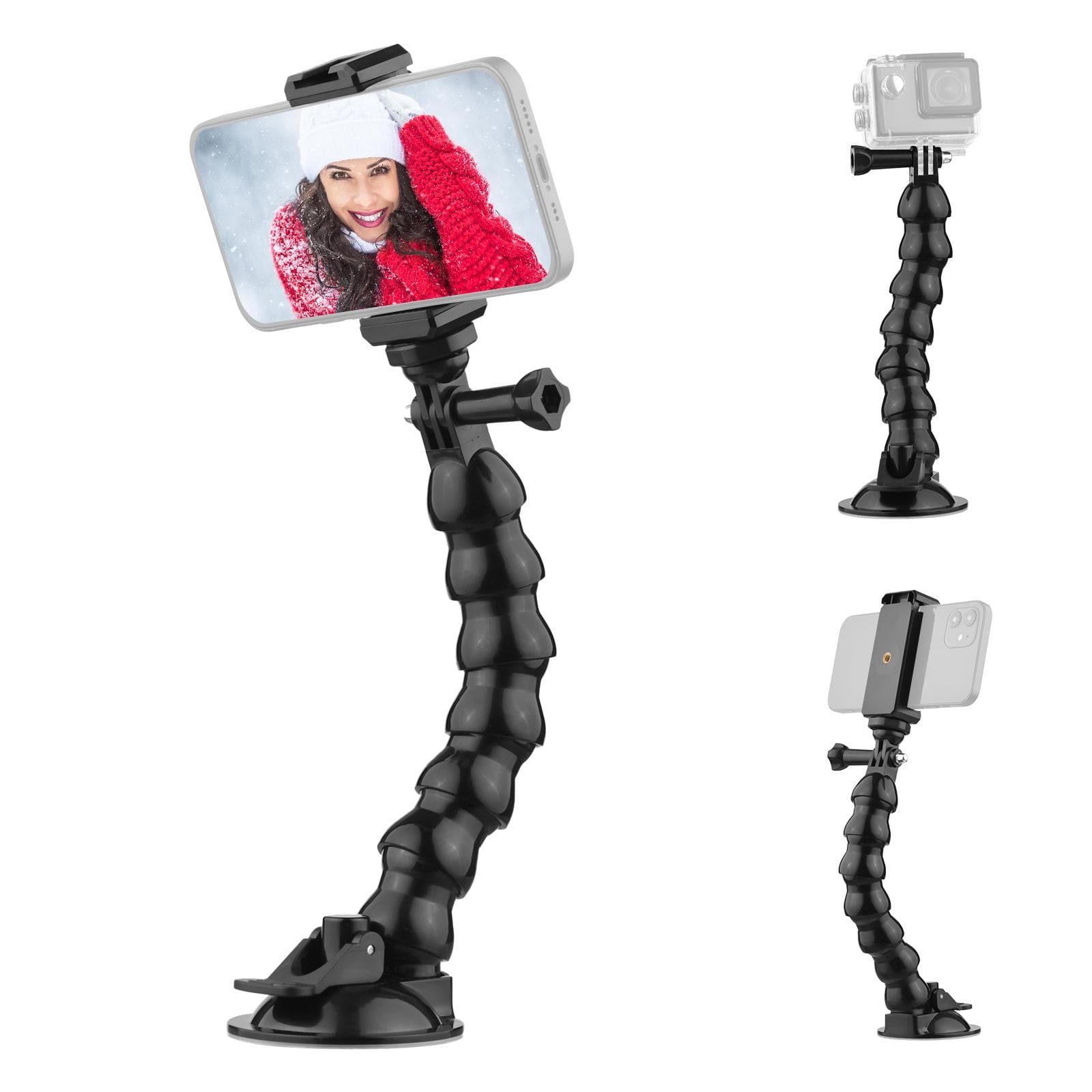 23cm/ 9.1in Flexible Suction Cup Mount Windshield Suction Cup Phone Mount 360 degrees Rotatable black