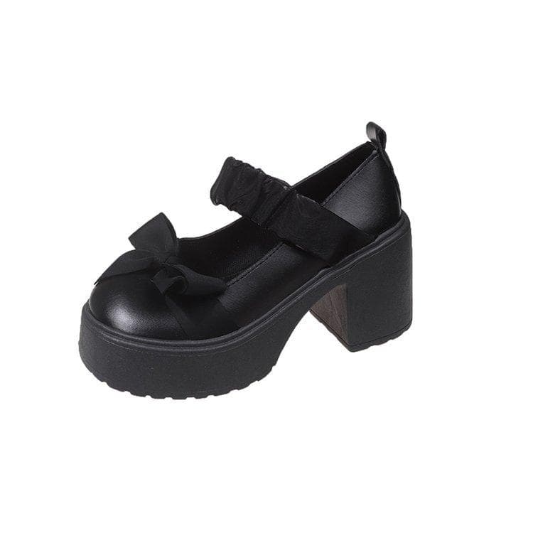 Lolita-Star Platform Shoes for Women Casual Rivet Patent Leather Mary Jane Shoes 35 black