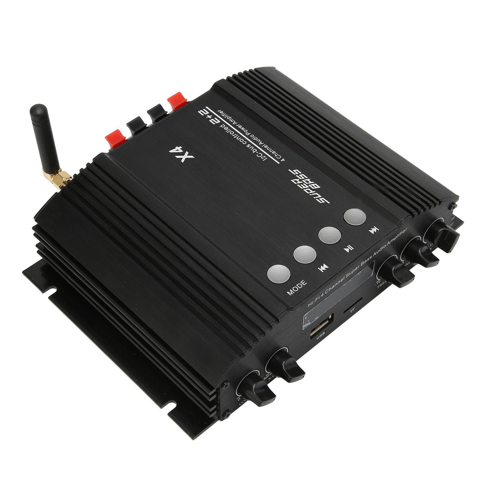 Bluetooth Amplifier 4CH HiFi Stereo Subwoofer Distortion Free Multi Input Speaker Amp with Remote US Plug