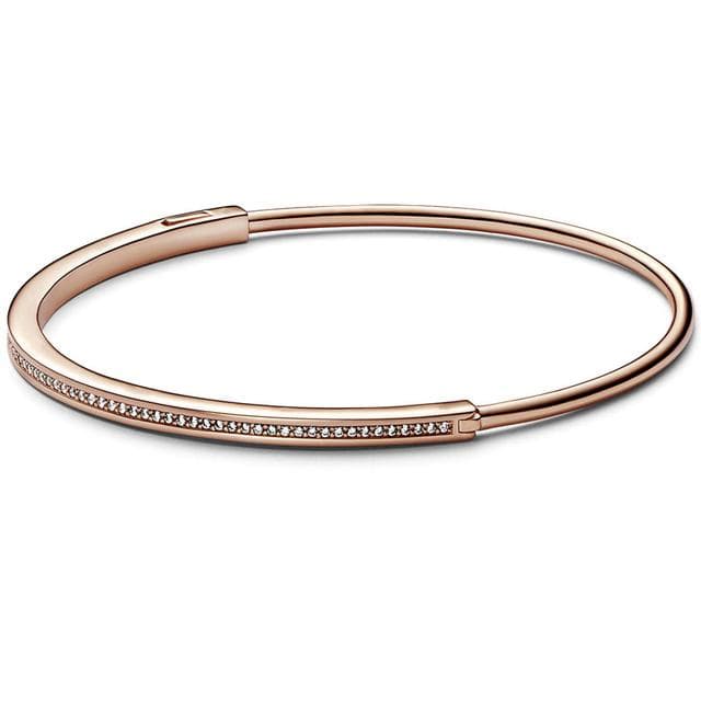 Original Moments Signature I -D With Crystal Pave Bangle 925 Sterling Silver Bracelet Fit Fashion Bead Charm Diy Jewelry 17.5CM
