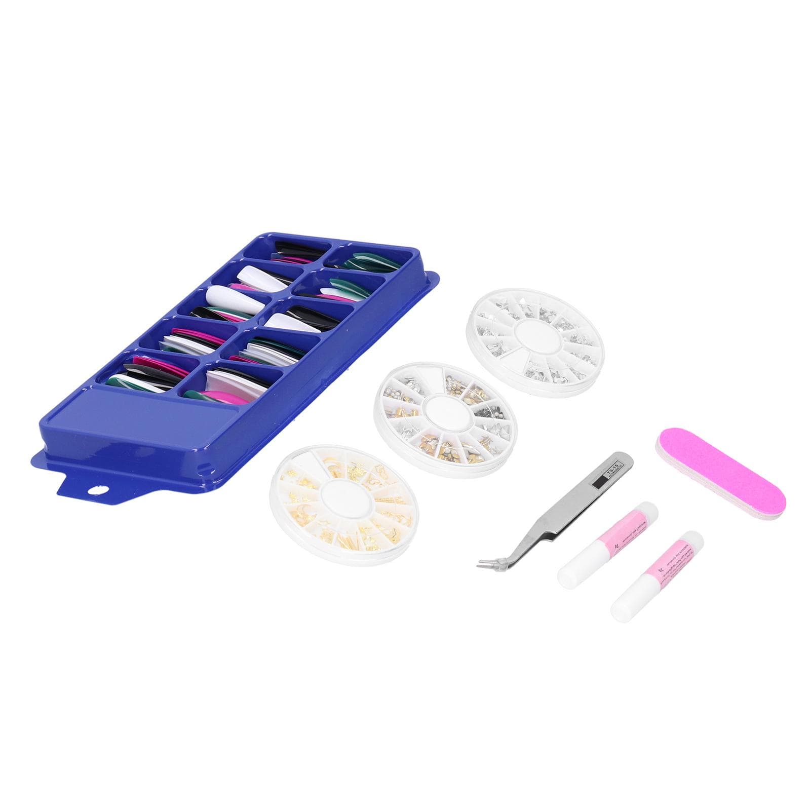 ABS Long Colored Fake Nails Artificial Full Cover Nail Manicure Tips Stickers with Case46