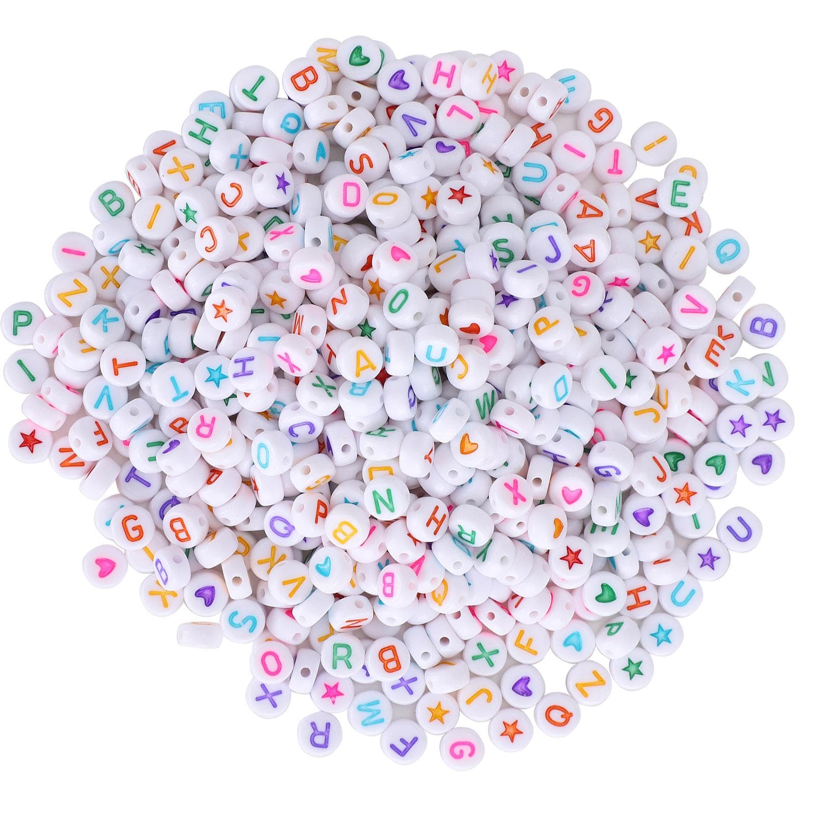 1000pcs Letter Beads Round Color Alphabet FiveStar Peach Heart Acrylic DIY Bracelet Tool