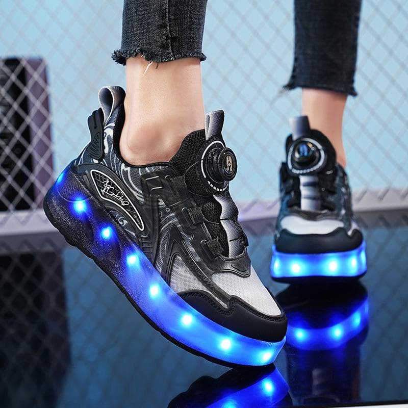 New Runaway Shoes Boys Four-wheel Pulley Skating Into Deformation Shoelace Light Luminous Walking Wheels 35