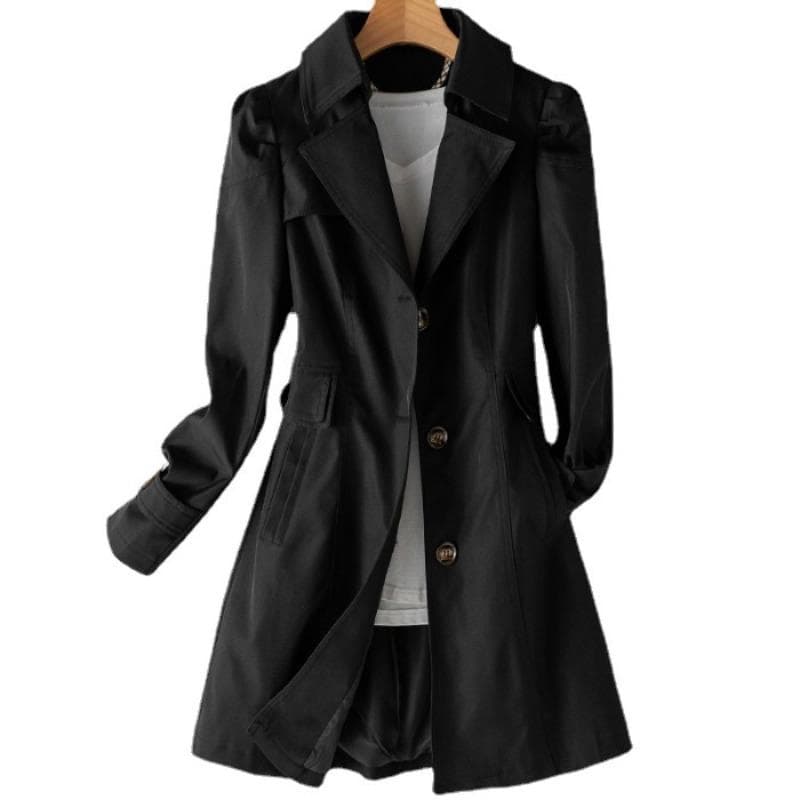 Spring and Autumn Clothing New Double-breasted Slim-fit Over-the-Knee Medium and Long Windbreaker Women's Jacket S black