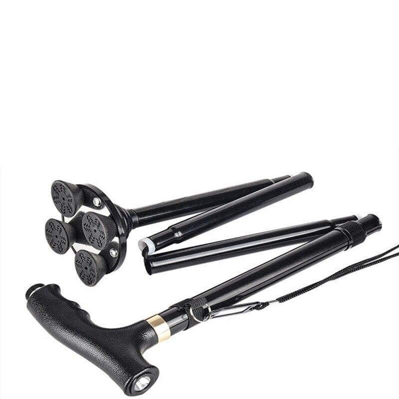 Aluminum Alloy Foldable Portable Walking Cane LED Anti Slip Telescopic Walking Stick for Elderly with Light Adjustable Height as shown